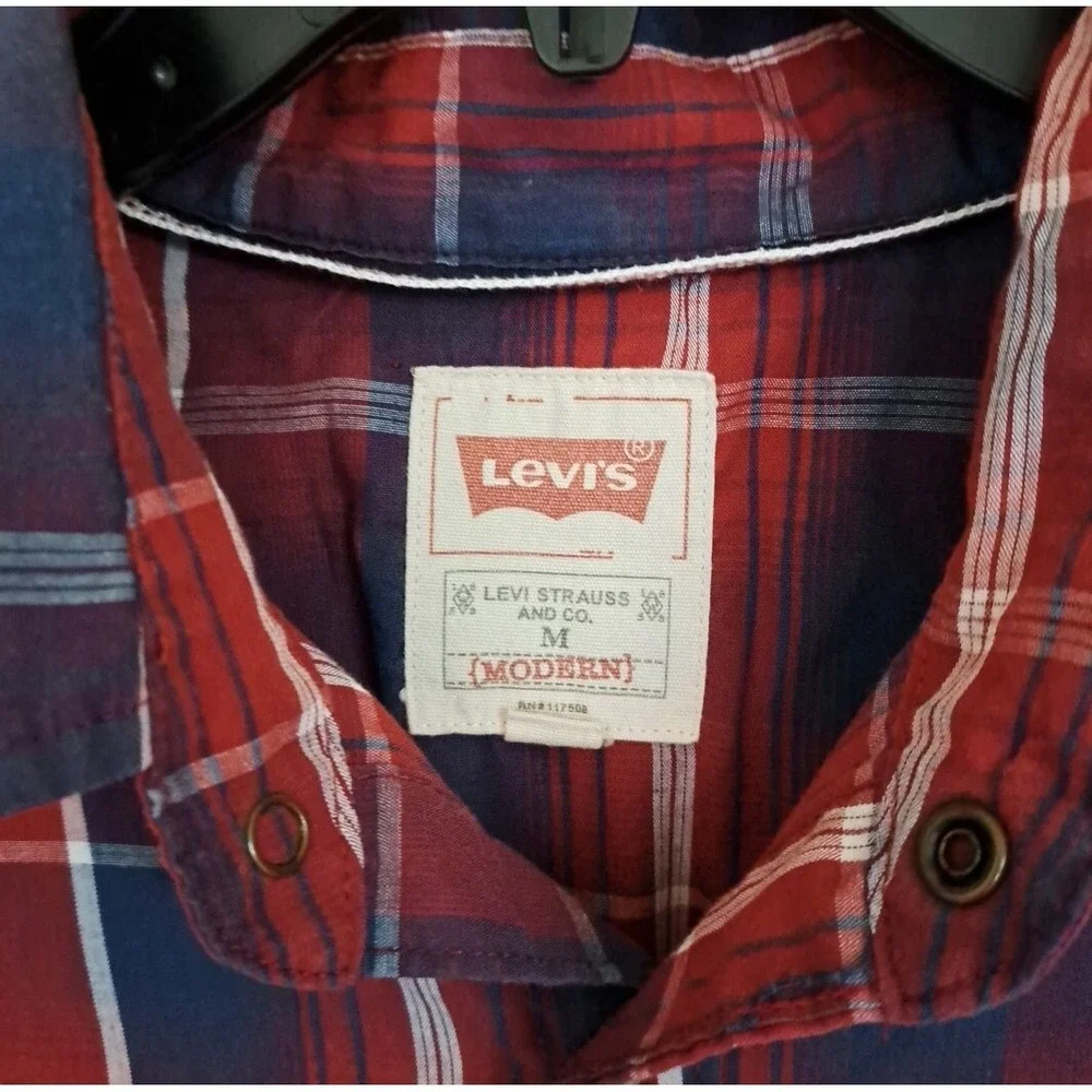 Men's Levi's Modern Fit Plaid Long Sleeve Pearl Snap Button Up Shirt Size Medium